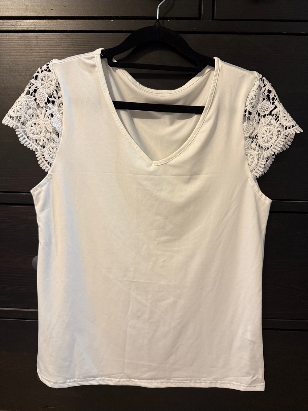 Women's White V-Neck Tank with Crochet Cap Sleeves